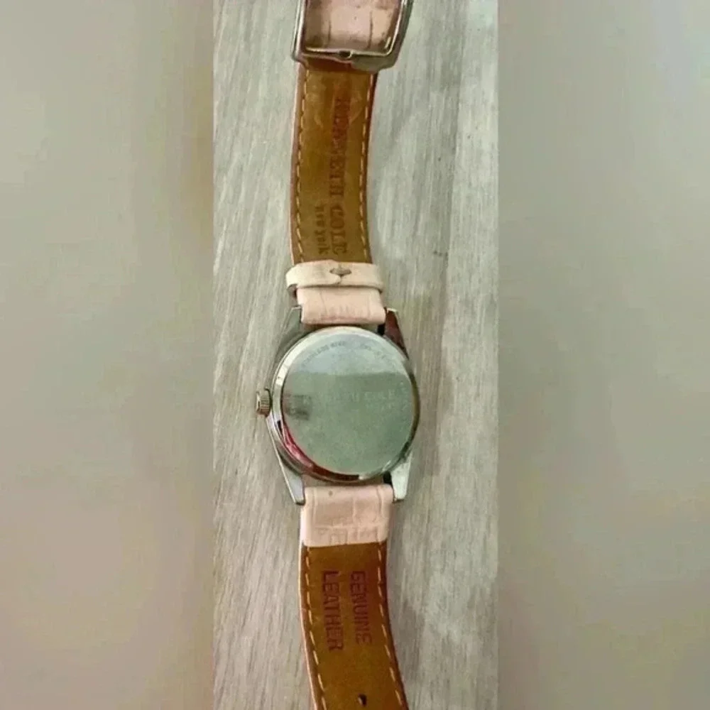 Kenneth Cole Diamond Watch Women Pave Silver Tone‎ Pink Leather Band
